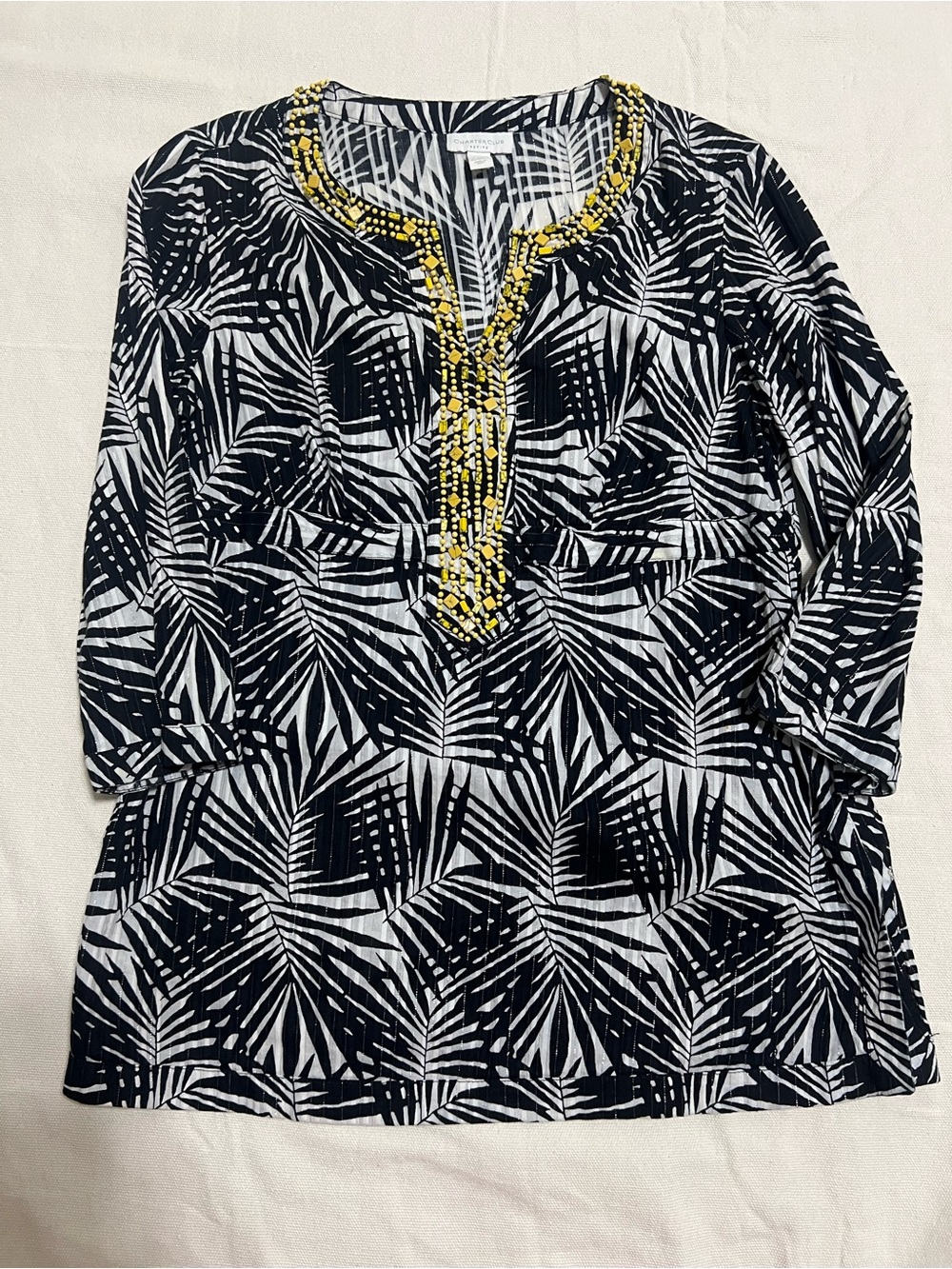 Charter Club size 10P Beaded Neckline Beach Coastal Preppy Tunic Cover